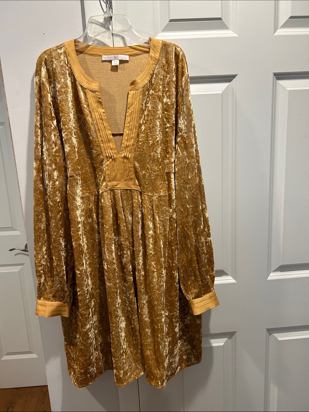 Boston Proper Crushed Velvet Long-Sleeve Tunic Dress in Mustard Yellow